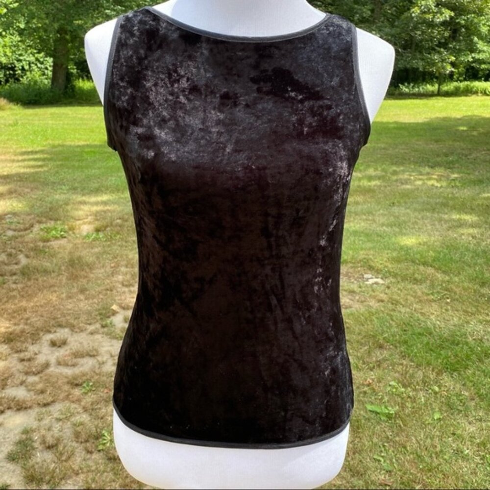 EMANUEL UNGARO TOP TANK BLACK VELVET SLEEVELESS STRETCH BATEAU NECK SIZE S (P)